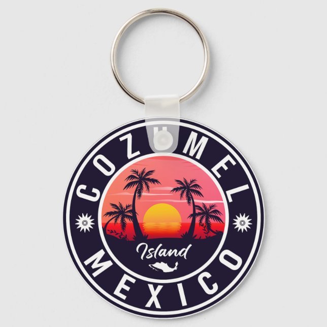Cozumel Mexico island Retro Sunset Souvenirs Key Ring (Front)