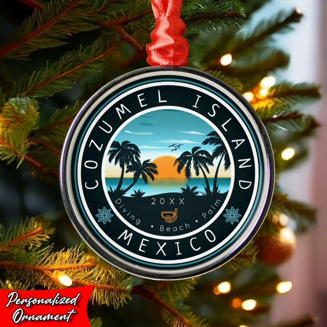 Cozumel Mexico Scuba Diving Sunset Souvenir 80s Metal Ornament (Creator Uploaded)
