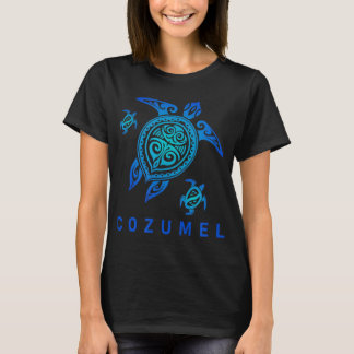 Cozumel Mexico  Sea Blue Tribal Turtle T-Shirt