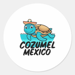 Cozumel Mexico Sea Turtle Colorful Boys Girls Todd Classic Round Sticker
