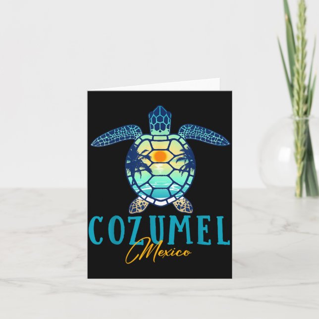 Cozumel Mexico Sea Turtle Palm Tree Sunset Beach V Card (Front)