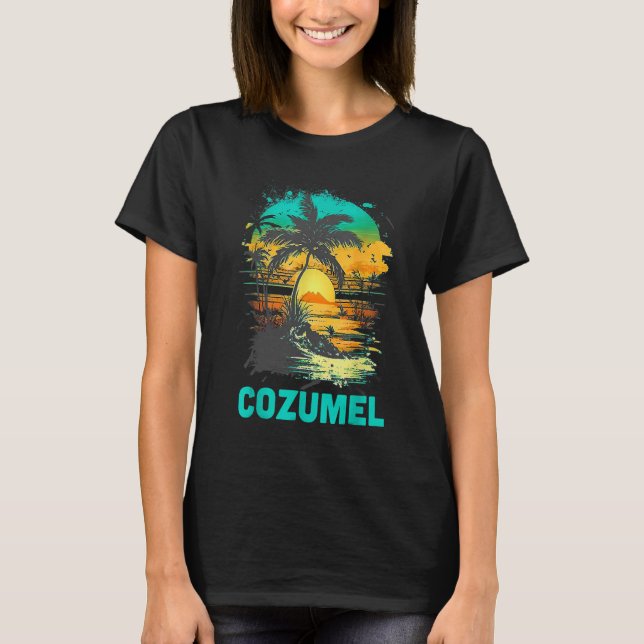 Cozumel Mexico Tropical Sunset Beach Souvenir Vaca T-Shirt (Front)