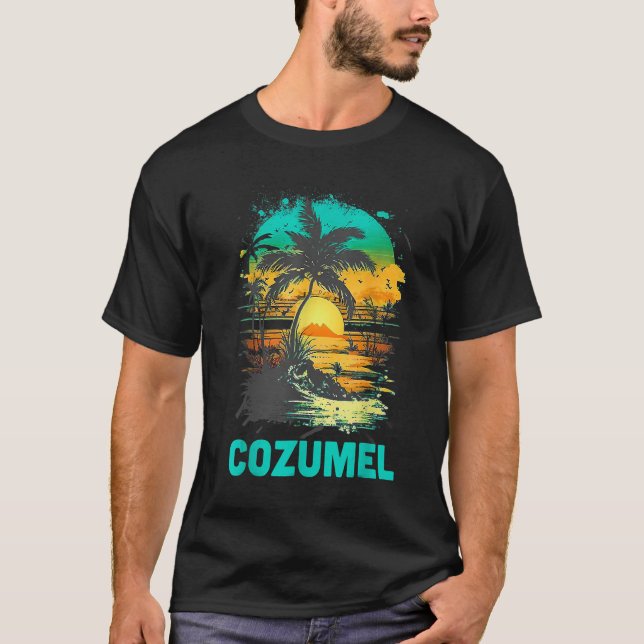 Cozumel Mexico Tropical Sunset Beach Souvenir Vaca T-Shirt (Front)
