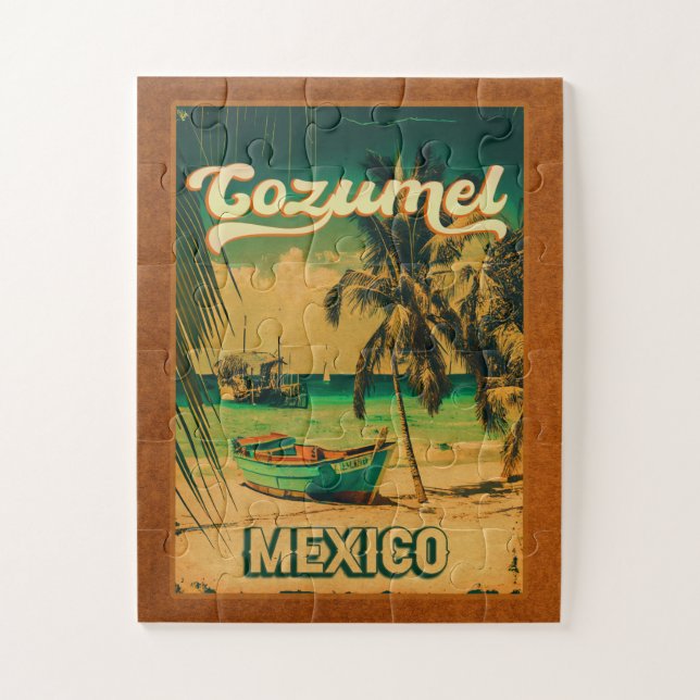 Cozumel Palm Tree Retro 80s Mexican Playa Jigsaw Puzzle (Vertical)