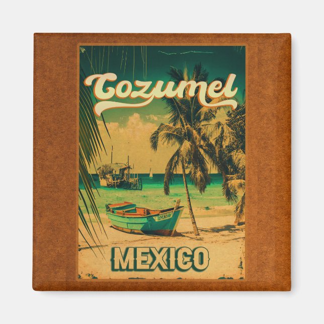 Cozumel Palm Tree Retro 80s Mexican Playa Magnet (Front)