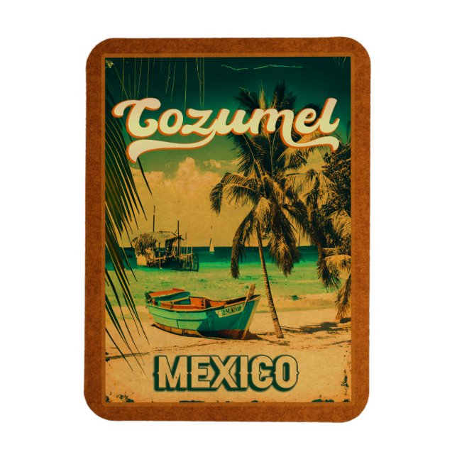 Cozumel Palm Tree Retro 80s Mexican Playa Magnet (Vertical)