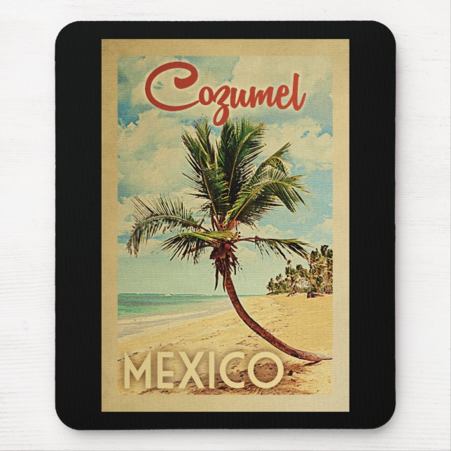 Cozumel Palm Tree Vintage Travel Mouse Pad (Front)