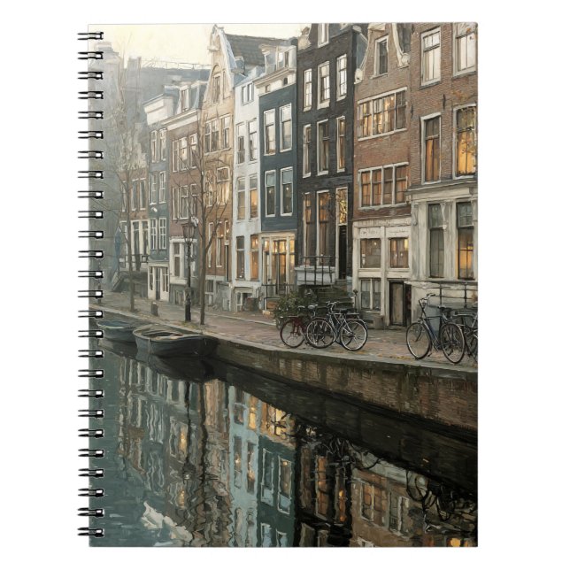 Cozy Amsterdam Canal Bicycles Notebook (Front)
