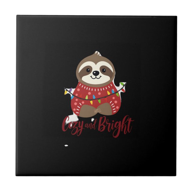 Cozy And Bright Sloth Christmas Lights (1) Ceramic Tile (Front)