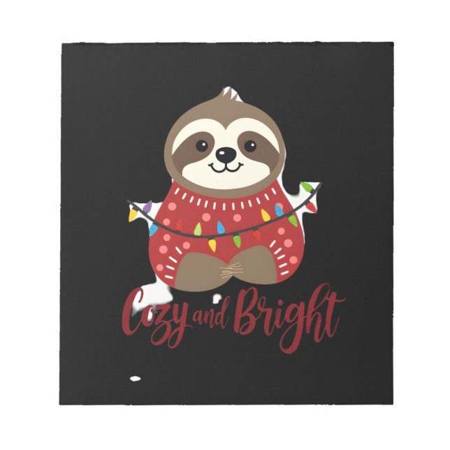 Cozy And Bright Sloth Christmas Lights (1) Notepad (Front)