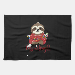 Cozy And Bright Sloth Christmas Lights (1) Tea Towel