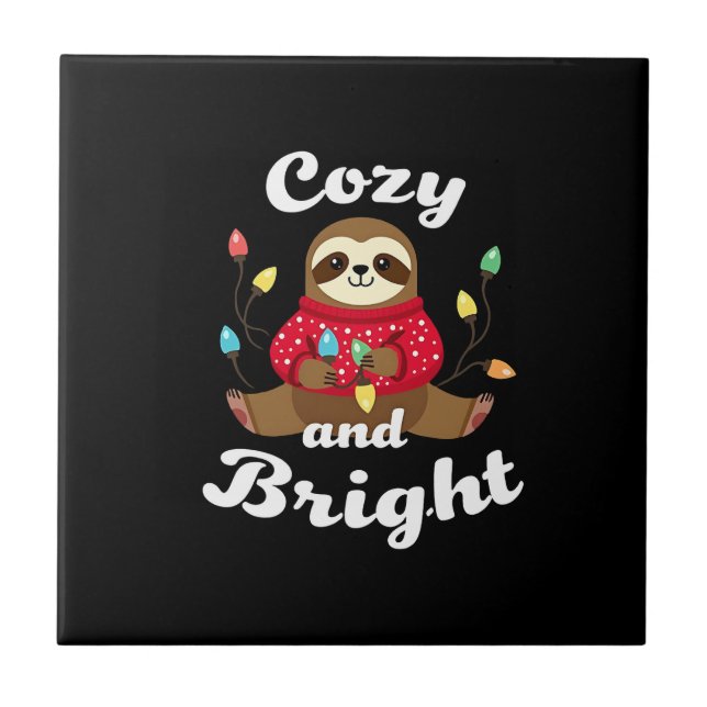 Cozy And Bright Sloth Christmas Lights (2) Ceramic Tile (Front)