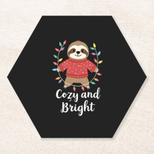 Cozy And Bright Sloth Christmas Lights (3) Paper Coaster