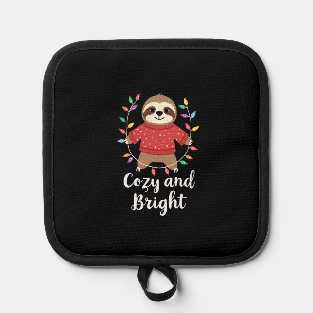 Cozy And Bright Sloth Christmas Lights (3) Pot Holder (Front)