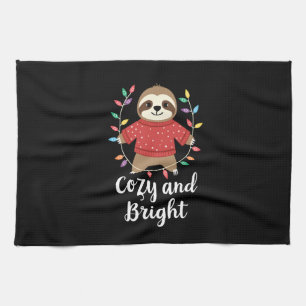 Cozy And Bright Sloth Christmas Lights (3) Tea Towel