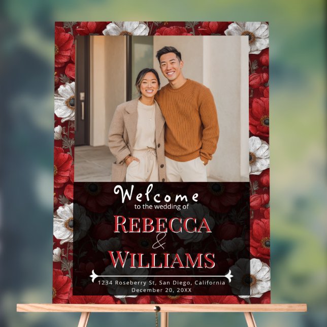 Cozy Anemones Charm Winter Wedding Acrylic Sign (Neutral)