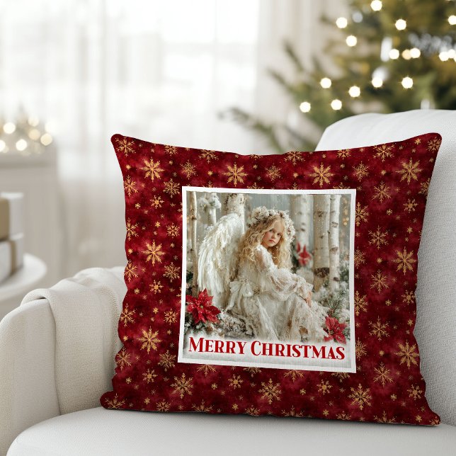 Cozy Angelic Red Gold Christmas Pillow Gift (Cozy Angelic Red Gold Christmas Pillow Gift)