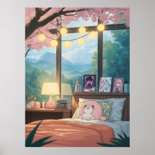 Cozy Anime Bedroom Kawaii Cherry Blossom Anime Poster