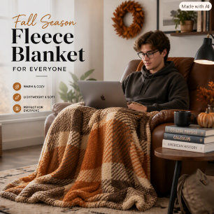 Cozy Autumn Burnt Orange Plaid Fleece Blanket