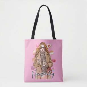 Cozy Autumn Coffee Girl Watercolor Tote Bag