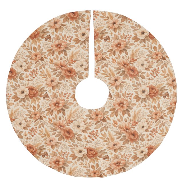 Cozy Autumn Floral Pattern Brushed Polyester Tree Skirt (Front)
