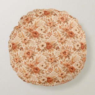 Cozy Autumn Floral Pattern Round Cushion