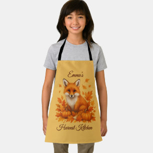 cozy autumn fox - harvest kitchen & Name script  Apron