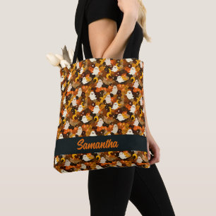 Cozy Autumn Ghosts and Leaves Tote Bag