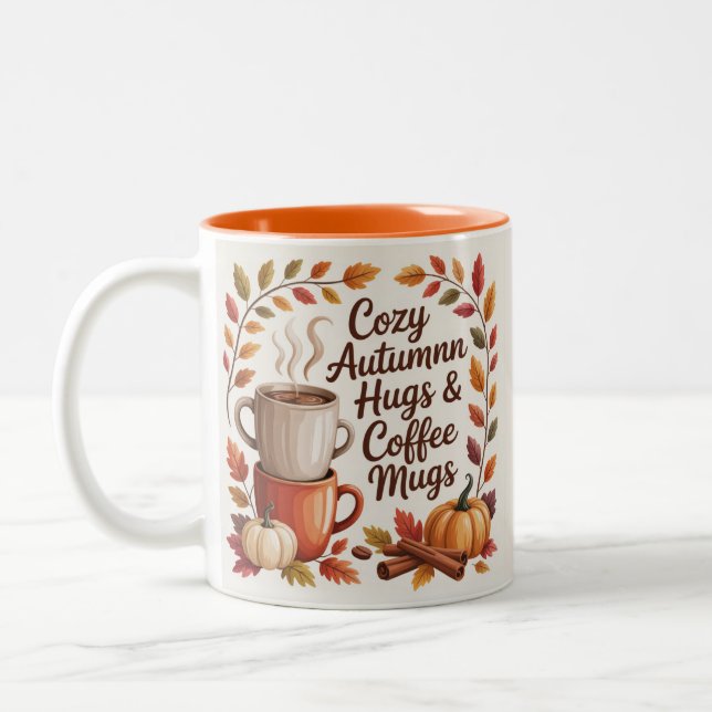Cozy Autumn Hugs and Coffee mugs leaves (Left)