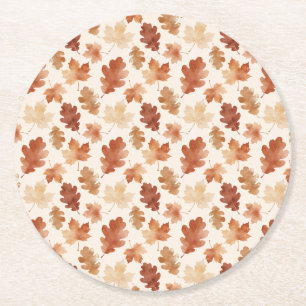 Cozy Autumn Leaf Pattern Round Paper Coaster