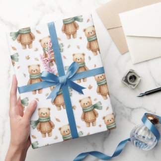Cozy Autumn Teddy Bear Nursery Wrapping Paper