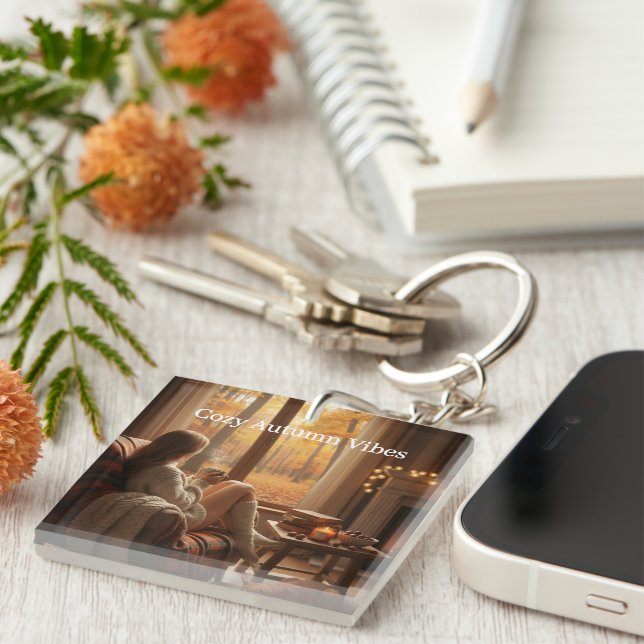 Cozy Autumn Vibes | Personalized Fall Cabin Window Key Ring (Front Right)
