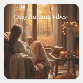 Cozy Autumn Vibes | Personalized Fall Cabin Window Square Sticker
