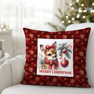 Cozy Baby Deer Winter Scene Kids Room Decor Xmas Cushion