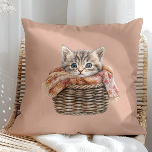 Cozy Basket Cat Pillow – Cinnamon Edition