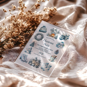 Cozy Blue Rustic Christmas Party Acrylic Invitations