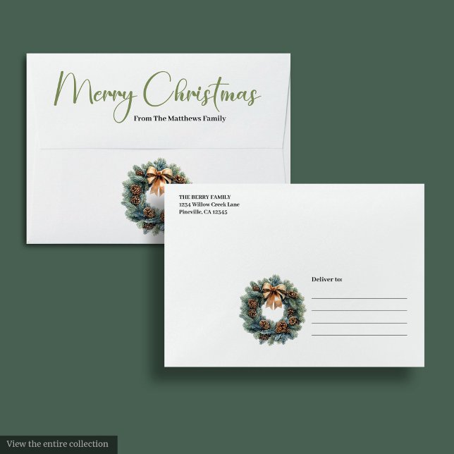 Cozy Boho Earthy Pine Wreath Christmas Envelopes (Cozy Boho Earthy Pine Wreath Christmas Envelope)