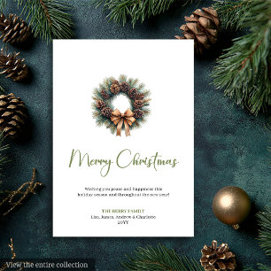 Cozy Boho Earthy Pine Wreath Christmas Greeting Holiday Card