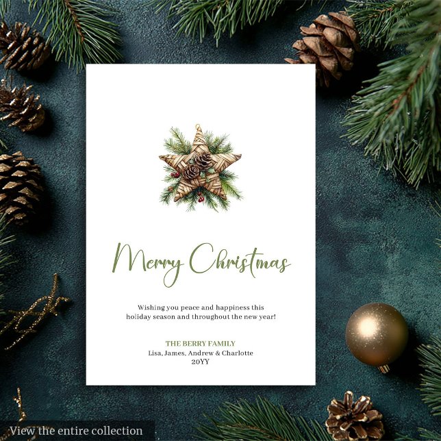 Cozy Boho Earthy Pine Wreath Christmas Greeting Holiday Card (Cozy Boho Earthy Pine Wreath Christmas Greeting Holiday Card)