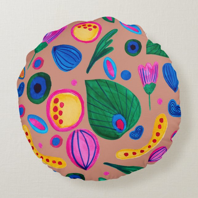 Cozy boho terracotta pattern  round cushion (Back)