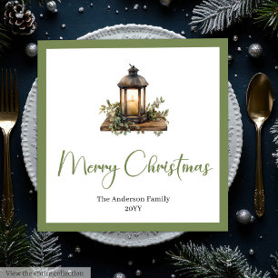 Cozy Boho Watercolor Christmas Lantern Dinner Napkin