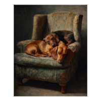 Cozy Brown Dachshunds Vintage Armchair Art