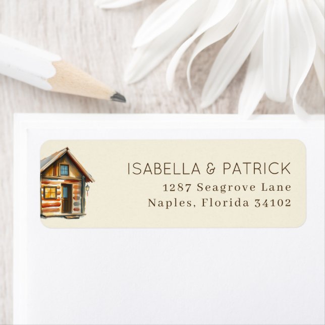 Cozy Brown Rustic Cabin Illustration Return Address Label (Insitu)