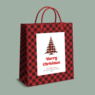 Cozy buffalo plaid Christmas gift bag name design