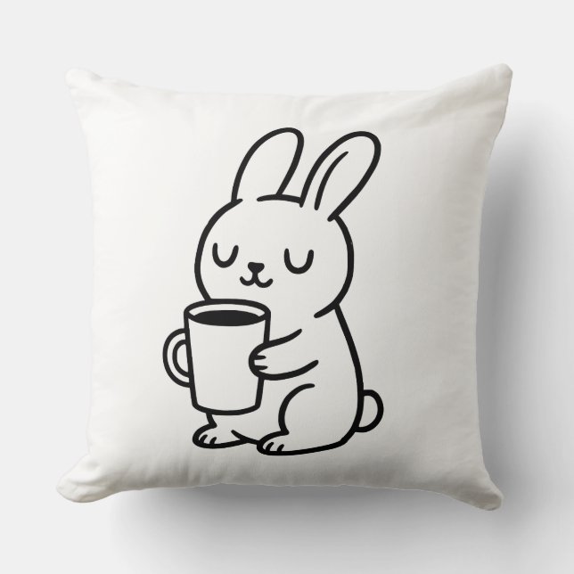 Cozy Bunny Coffee Doodle Cushion (Front)