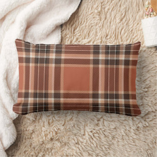 Cozy Burnt Orange Plaid Lumbar/Accent Pillow