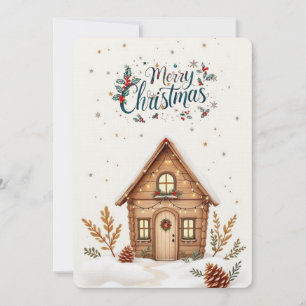 Cozy Cabin Christmas Card   Rustic Holiday