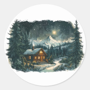 Cozy Cabin in a Winter Wonderland Classic Round Sticker