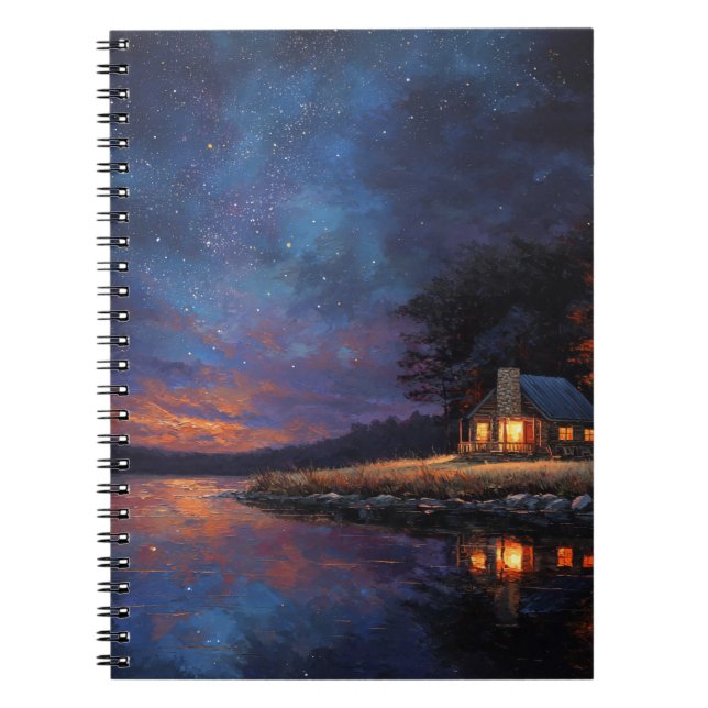 Cozy Cabin Reflections Starry Twilight Notebook (Front)