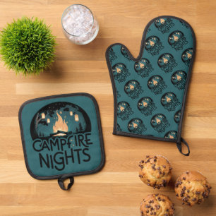Cozy Campfire Nights Rustic Outdoor Adventure Oven Mitt & Pot Holder Set